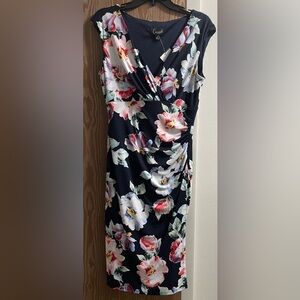 Connected Apparel Navy Floral Midi Dress